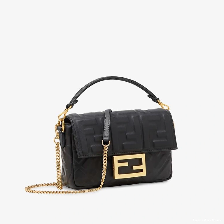 Cheap Leather FF Fendi Bag Nappa Baguette Mini Motif Black In 0729